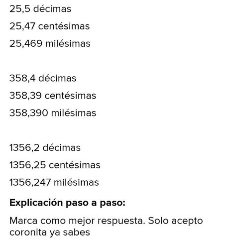 Completa cada tabla NUMERO APROXIMACIÓN A las milésimas A las