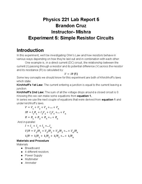 Lab 5 Physics 221 Lab 5 Physics 221 Lab Report 5 Brandon Cruz