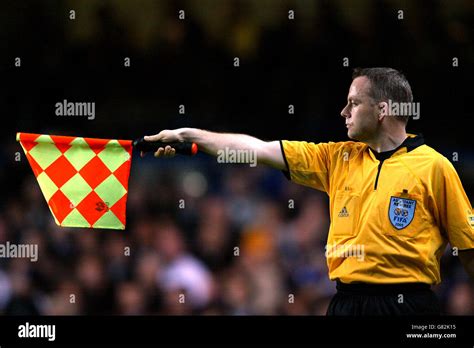 Stamford Bridge The Assistant Referee Flags For An Offside Hi Res Stock