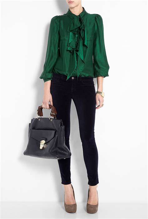 Green Blouse Outfit Green Shirt Outfits Black Jeans Outfit Bow