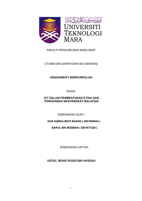 CTU554 Assignment Group FAKULTI PENGURUSAN MAKLUMAT CTU554 FALSAFAH