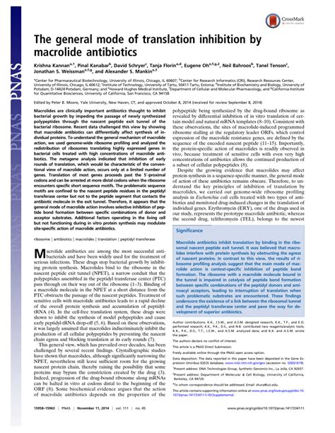 Pdf The General Mode Of Translation Inhibition By Macrolide Antibiotics