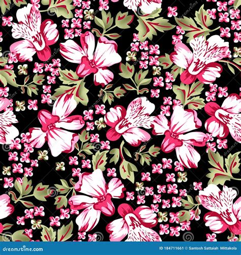 Seamless Flower Pattern Floral Allover Design With Background Stock