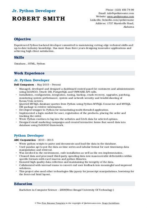 Python Developer Resume Samples Qwikresume