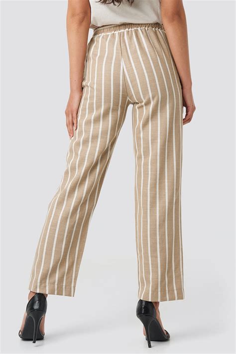 Linen Look Striped Pants Beige Na