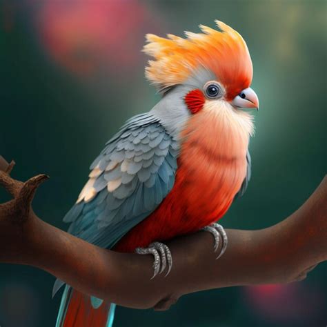 Una pintura de un pájaro colorido con una cabeza azul y naranja y