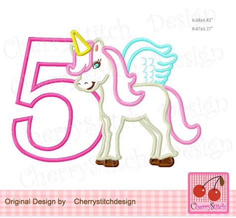 Unicornio número 5 máquina de cumpleaños bordado diseño Etsy