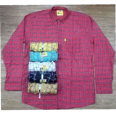 Small Checks Red Men Poly Cotton Check Shirt Full Sleeves Casual At