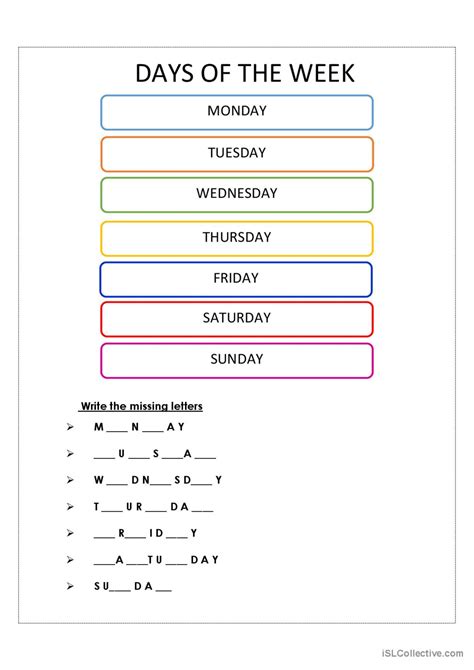 Days Of The Week English Esl Worksheets Pdf And Doc