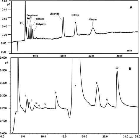 A Chromatogram Obtained For A Standard Anion Mixture Solution B Download Scientific Diagram