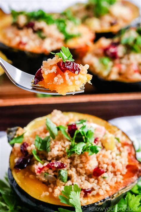 Stuffed Acorn Squash With Quinoa Cranberry Stuffing Know Your Produce