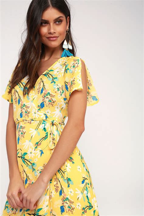 Lovely Yellow Wrap Dress Floral Print Dress Maxi Dress Lulus