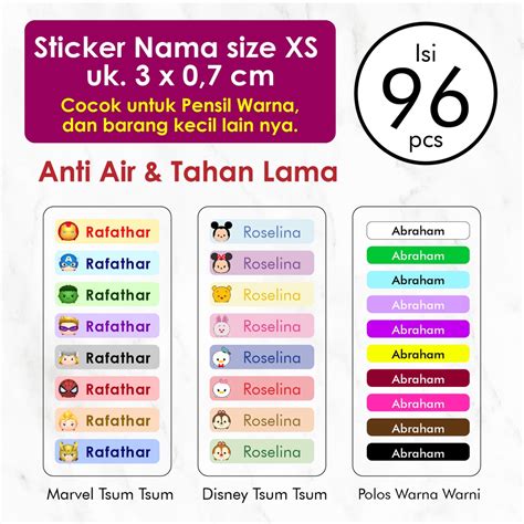 Jual Stiker Label Nama Anak Custom Ukuran Xs Isi Pcs Label Nama Anak