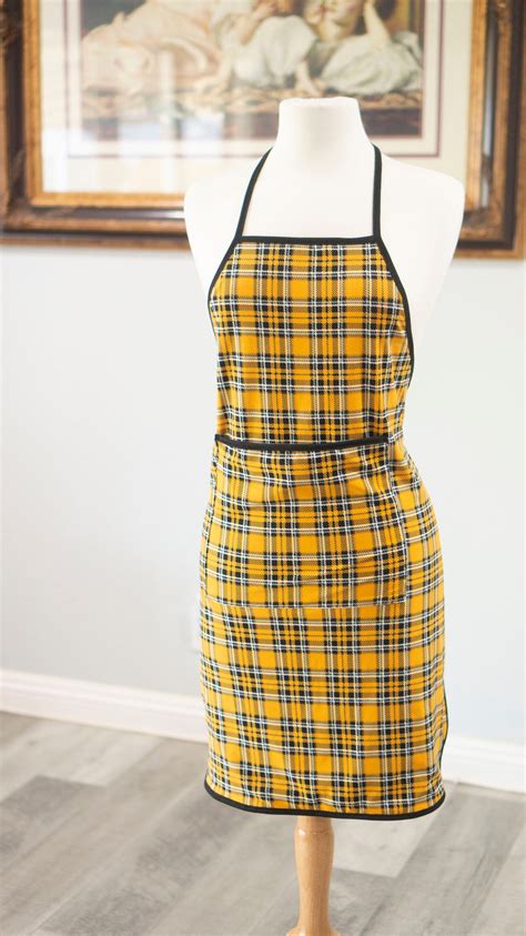 Yellow Plaid Apron Adult Size Apron Cute Patterned Apron | Etsy