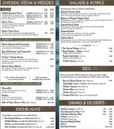 Menu For Rubios Coastal Grill 1535 N Federal Highway Fort Lauderdale