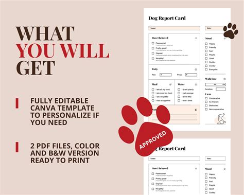 Printable Dog Report Card Template For Pet Sitters And Doggie Daycares