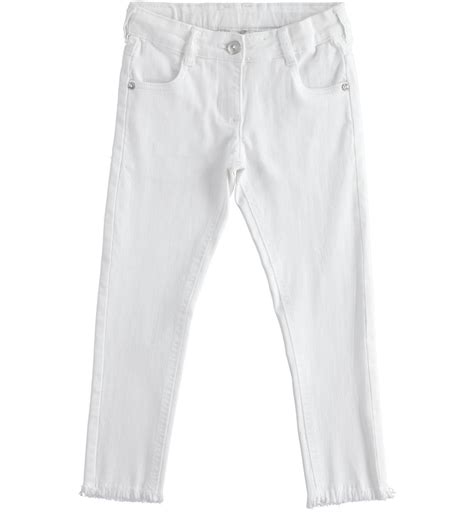 Pantalone In Twill Stretch Con Fondo Sfrangiato Per Bambina Da 6 A 16