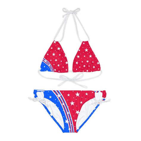 Red White And Blue Strappy Bikini Set Etsy