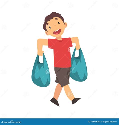 Niño Carga Una Caricatura De La Bolsa De Compras Ilustración Vectorial Ilustración Del Vector