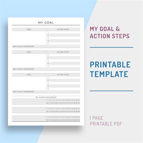 My Goal And Action Steps Printable Template Soal Setting Etsy