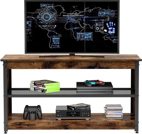 BESTIER 44" Gaming TV Stand with LED Lights Storage Shelves 20 Lights up Corner TV Console ...