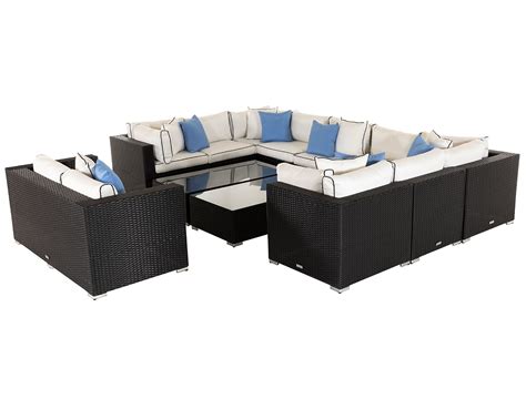 Rattan Garden Corner Sofa Set In Black White Geneva Rattan Garden