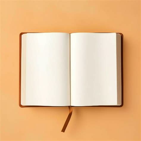 Overhead view of open book with empty blank white pages. Notebook ...