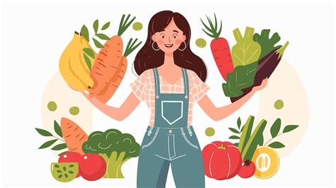 Premium Vector A Woman Holding A Bunch Of Vegetables With A Picture