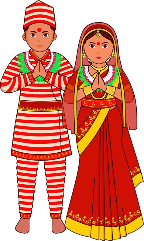 Nepali Bride And Groom Wearing Traditional Dress In Namaste Pose