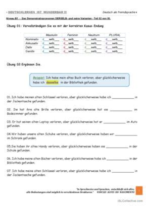 Demonstrativpronomen Deutsch Daf Arbeitsbl Tter Pdf Doc