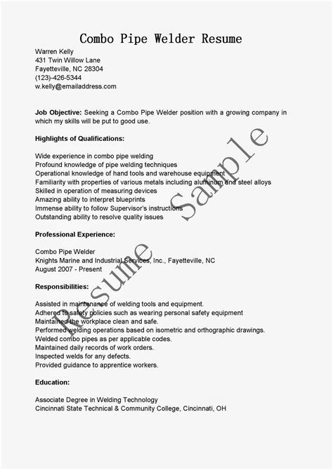 Resume Samples Combo Pipe Welder Resume Sample