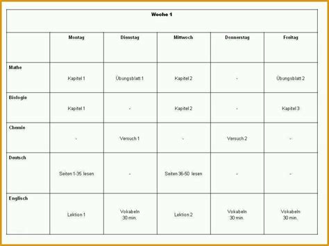 Tolle Lernplan Vorlage Excel De Excel Kostenlos Vorlagen Und Muster