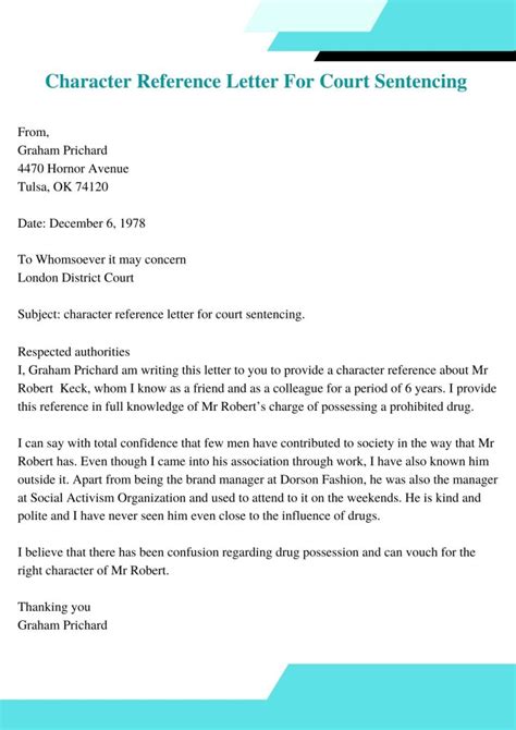 Character Reference Letter For Court Sentencing Template Pdf