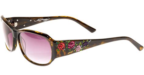 Ed Hardy Ehs Long Stem Roses Womens Sunglasses Olive Horn Ebay