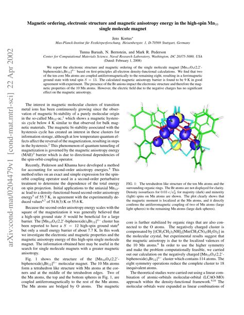 PDF Magnetic Ordering Electronic Structure And Magnetic Anisotropy