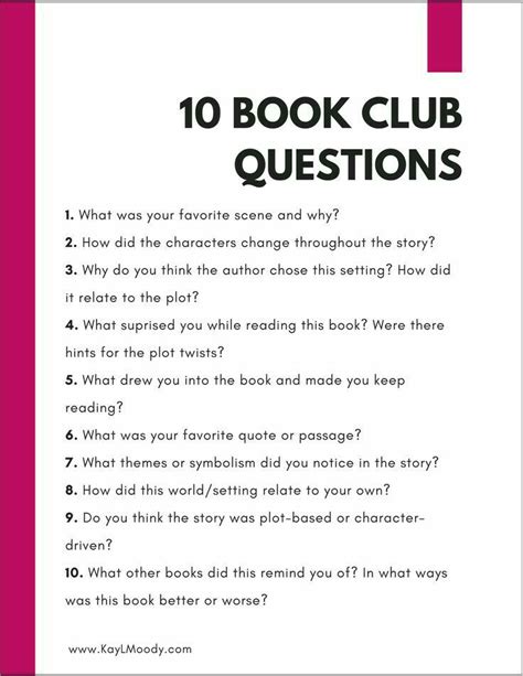 printable book club questions