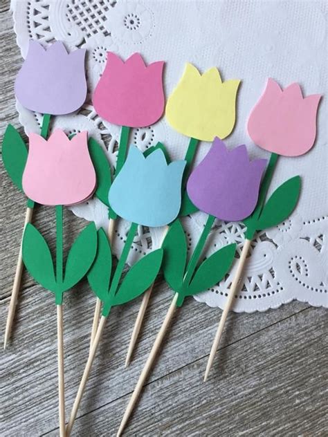 Spring Tulip Cupcake Toppers Easter Food Picks Mothers Day Floral