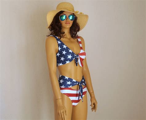 American Flag Knot Bikini Top High Waisted Knot Etsy In Womens