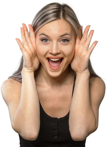 Premium Photo Happy Young Woman Screaming With Hands On Face Isolated