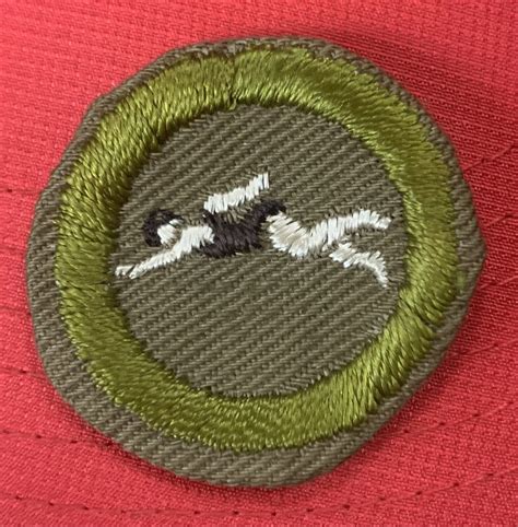 Swimming Merit Badge Type E Khaki Narrow Crimped 1947 1960 Bsa