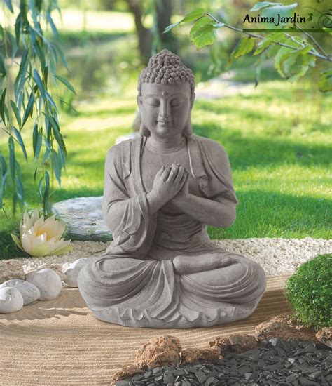 Statue BUDDHA 60 cm en fibre de verre aspect pierre décoration de jardin