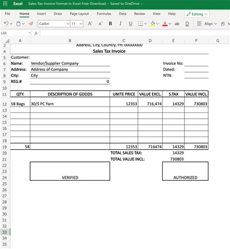 Sales Tax Invoice Format In Excel Free Download Semioffice