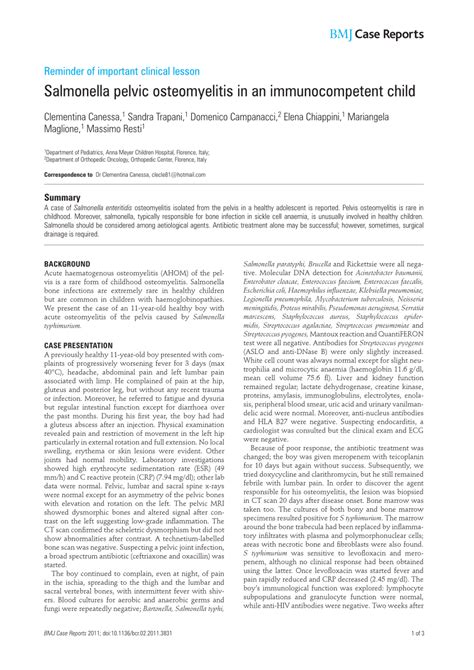 Pdf Salmonella Pelvic Osteomyelitis In An Immunocompetent Child