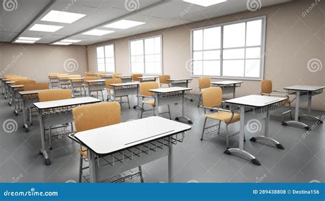 Rows of Student Desks Inside the Classroom. 3D Illustration Stock Illustration - Illustration of ...