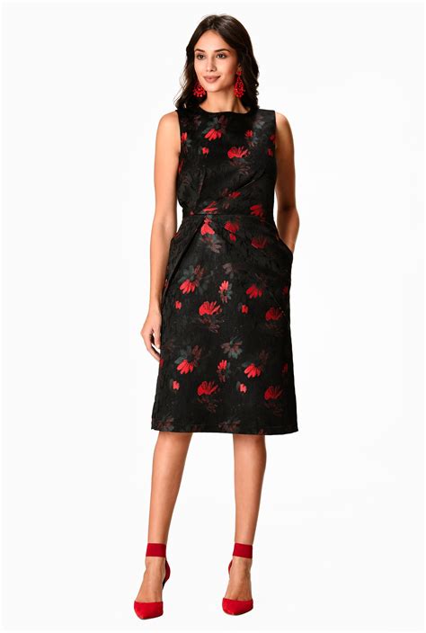 Shop Floral Jacquard Pleated Sheath Dress Eshakti