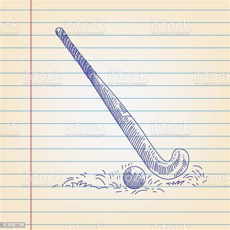 Hockey Stick And Ball Drawing On Lined Paper Stock Illustration