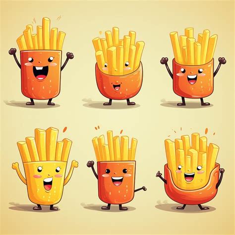 Premium Photo Cartoon French Fries Mascot Set