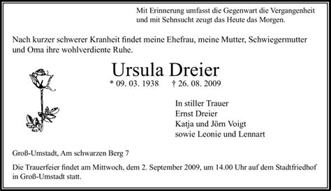 Traueranzeigen Von Ursula Dreier Trauer In Nrw De