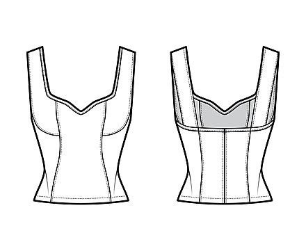 Technical Fashion Drawing Of A Fitted Corset Top With A Jewel Neckline