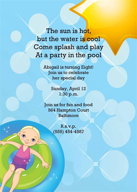 Printable Swimming Pool Birthday Party Invitation Diy Digital Etsy